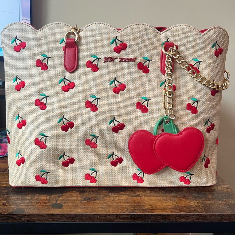 Betsey Johnson Cherry Heart Tote with Red Accents